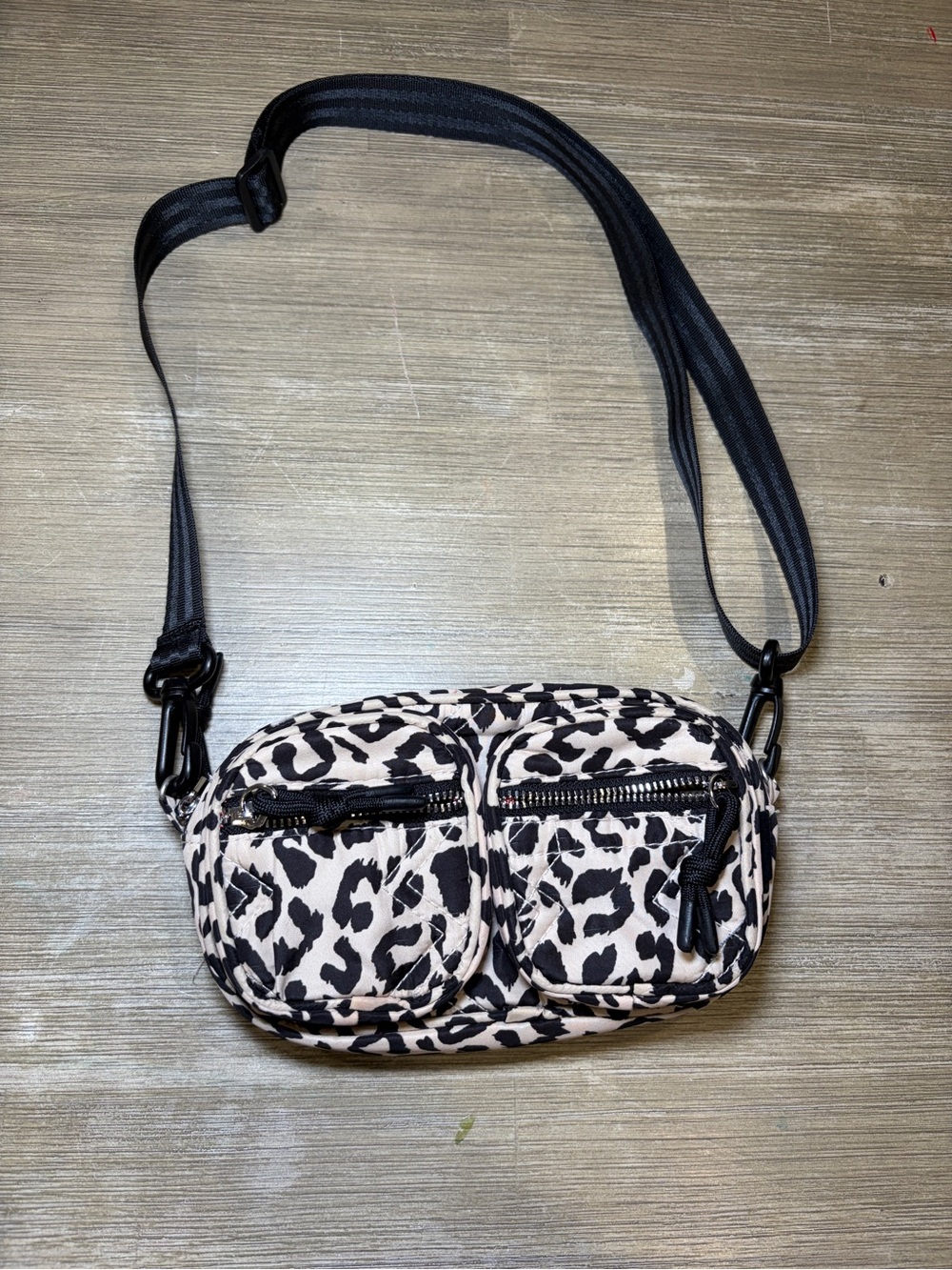 Zara mini Leopard Print Crossbody Bag with Dual Front Pockets - Black/Beige